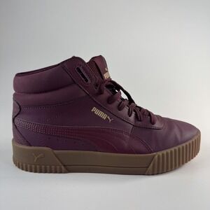 Puma Carina‎ Mid Shoes Womens Size 9 Burgundy Gum SoftFoam+ High Top Sneakers